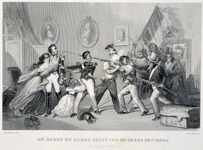 En livvakt redder av en nasjonalgarde (29. juli 1830) - i «Fasttes de Gardes nationales de France» av Unknown artist