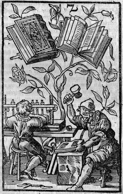 Et bokbinderverksted i middelalderen. av Unknown artist