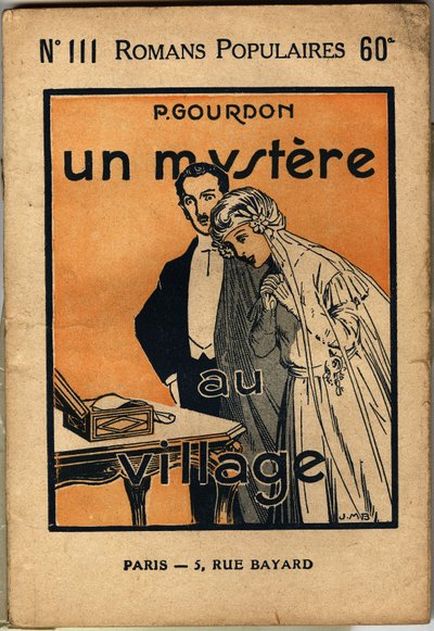 Et par unge bruder oppdager et brev som gleder kona, men overrasker mannen sterkt. Omslagsillustrasjon til den populære romanen «Un mystere au village» av P. Gourdon, edition bonne presse, Paris 1923. Selva-samlingen. av Unknown Artist