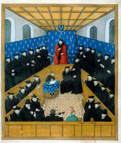 En domstol på 1400-tallet. Miniatyr. Paris, B N av Unknown artist