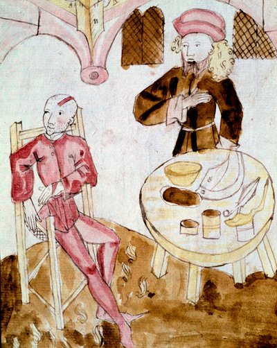 En lege som besøker en pasient (miniatyr av Unknown artist