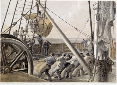 En enorm flekkbøye ble trukket 2. august 1858 - i "The Atlantic telegraph" av W. H. Russel, ca. 1860 av Unknown artist