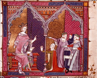 En konge som administrerer rettferdighet Miniatyr hentet fra "Justiniani in Fortiatum"" Royal Library of the Escorial Monastery fra 1300-tallet, Spania av Unknown artist