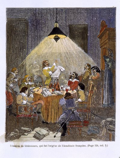 Et møte med litteratører, som var opphavet til det franske akademiet av Unknown artist