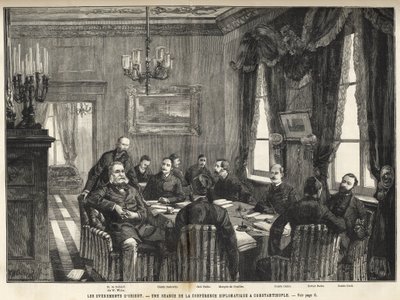 A meeting of the European Conference of Constantinople Serbia-Bulgarian War, Turkey - Serbo-Bulgarian War - A meeting of the diplomatic conference in Constantinople - 1885 - in the illustrious universe of 1886 (Alexander of Nalidov (Nelidoff) (1835-1910) - av Unknown artist