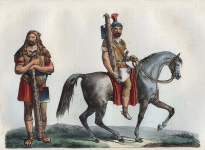 En militær lictor og En militær lictor av kavaleriet - gravering fra "Bruk og skikker til alle folk i universet. Det er historien om regjeringen, lovene, militsen, om religionen til alle nasjoner fra de fjerneste tider til i dag." av Unknown artist