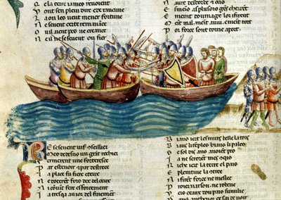 Et sjøslag. 1200-talls miniatyr av Unknown artist