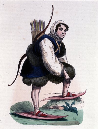En skijeger fra Samoyede-stammen av mongolsk opprinnelse. av Unknown artist