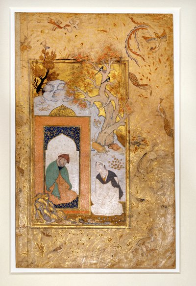 En ung mann besøker en dervich (gouache og gull på papir) av Unknown artist