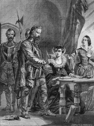 Abdication of Mary I Stuart (1542-1587), Queen of Scotland and France (1559-1560). Engraving from 1861. av Unknown artist