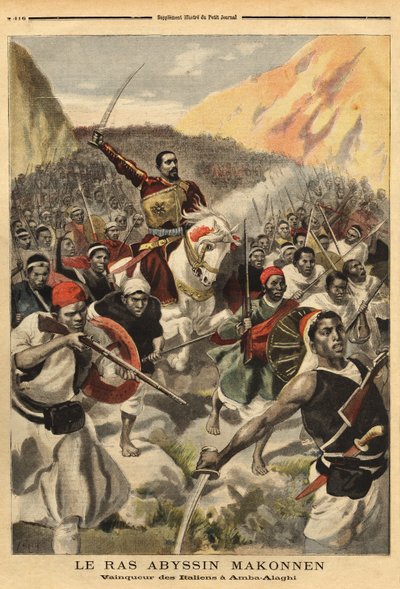 Ras Makonnen (Mekonnen Welde Mikael) (Abba Qagnew) (1852-1906) var en abyssinisk krigsherre og høyre arm til keiser Menelik II (1844-1913). . . . Gravering i "" Den lille journalen av Unknown artist