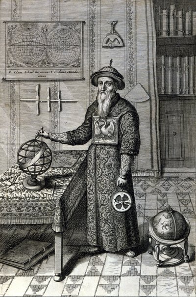 Adam Schall, astronom (1592-1666) i mandarin-drakt i Pekin-observatoriet, i "Kina" av Athanase Kircher (eller Athanasius Kircheri) av Unknown artist