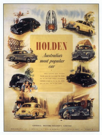 Reklame for australske Holden-biler, ca. 1950 (postkort) av Unknown Artist