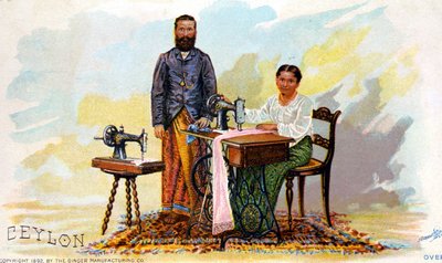 Reklame for symaskiner Singer, Ceylon (nåværende Sri Lanka). 1892 av Unknown artist