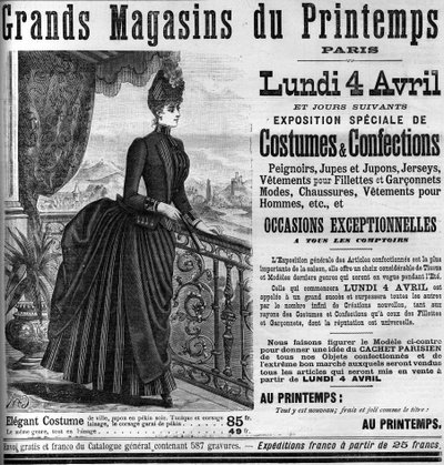 Advertising for the department stores of Printemps in Paris, in le Monde Illustrée 1887. av Unknown artist