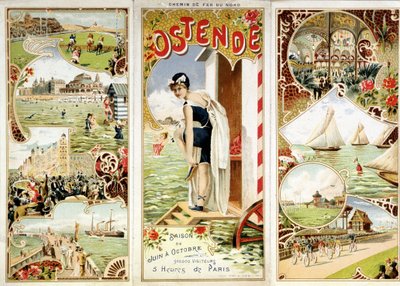 Reklame for jernbanen i nord: Oostende, 5 timers Paris, sd. slutten av 1800-tallet av Unknown artist