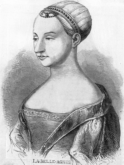 Agnes Sorel (1422-1450) (Lady of Beaute sur Marne) (Beaute-sur-Marne), known as “La Belle Agnes”, favorite by Charles VII. Engraving of the 19th century. av Unknown artist