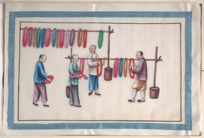 Album som inneholder tolv malerier av mennesker som lager silke av Unknown Artist