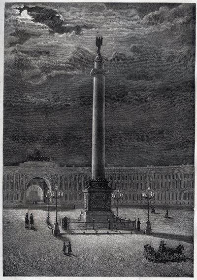 Alexandersøylen i St. Petersburg, Russland - Alexandersøylen i St. Petersburg - gravering fra 1870 av Unknown artist