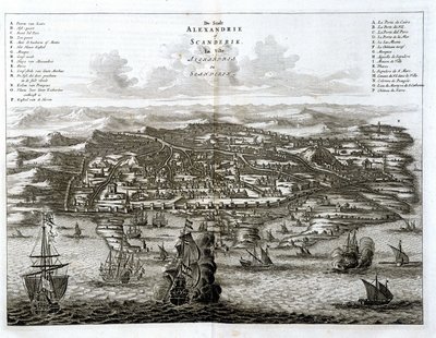 Alexandria utsikt over havet - gravering av Dapper av Unknown artist