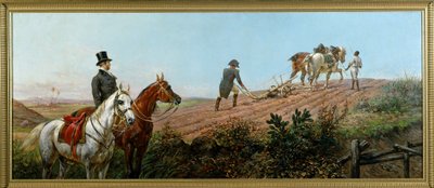 Allegori som skildrer Napoleon som pløyer under tilsyn av sin svarte tjener i St. Helena, olje på lerret av Olivier Pichat (1825 - 1912) av Unknown artist