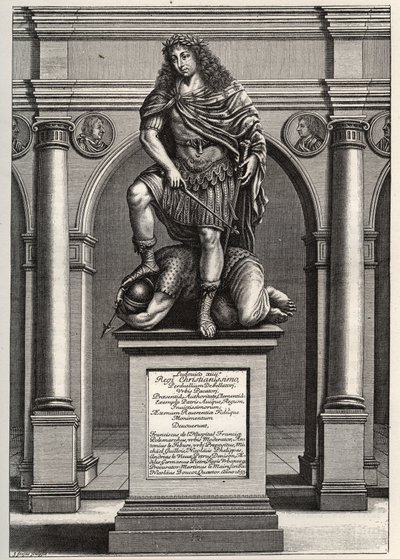 Allegori som representerer kong Ludvig XIV (1638-1715) som knuser fiendene hans. Gravering av J. Frosne fra 1653. Privat samling. av Unknown artist