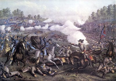Amerikansk borgerkrig (1861 - 1865): Slaget ved Opequon eller tredje slaget ved Winchester, Virginia 19. september 1864. Gravering av det 19. århundre. av Unknown artist