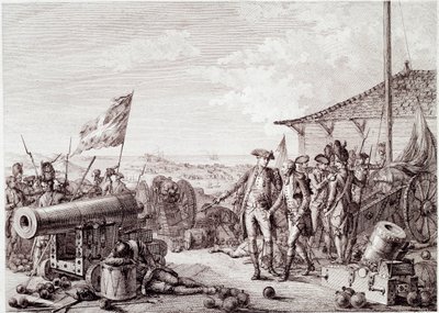 American Revolutionary War: Slaget ved Grenada 6. juli 1779 mellom den britiske kongelige marinen og den franske marinen (gravering av Unknown artist