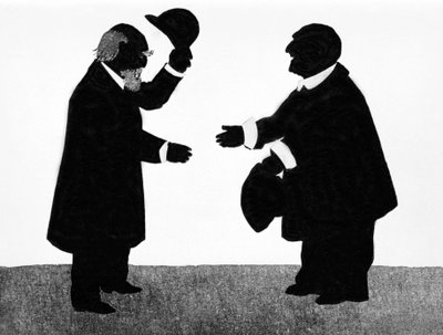 Et tenkt møte mellom Eduard Hanslick (1825 - 1904), østerriksk musikkforsker og komponist Anton Bruckner (1824 - 1896). Kinesisk skygge. av Unknown artist