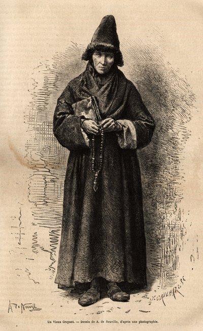 En gammel troende, som tilhører den russiske folkekirken (og avviser den ortodokse kirken), som representerer en av de utallige kultene som har utviklet seg på territoriet, med dette religiøse påskuddet for å uttrykke sin dype politiske uenighet med Mos av Unknown artist