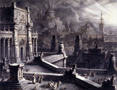 Den eldgamle byen Persepolis i det persiske Achaemenide-riket, grunnlagt av Darios I på 600-tallet f.Kr. Den ble ransaket og brent av Alexander den store i 331 f.Kr. 1800-tallet Ill. av Unknown artist
