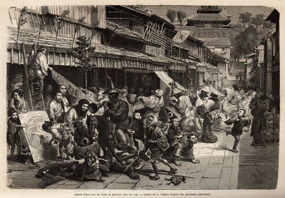 Utseendet til en gate i Edo (Tokyo) på årets første dag, transvestittinnbyggerne går rundt og barnas spill er allestedsnærværende: drager (drager) av papir, sting, topper og bøyler, truger, valper og bilder laget av papirmache , blant av Unknown artist