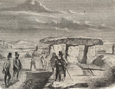 Archeological excavations: discovery of Gaul tombs near the Dolmen de la Pierre aux Fees (Pierre-aux-Fees) in the Oise (60). Engraving from 1856 in “” Le Musee Des Sciences”” av Unknown artist