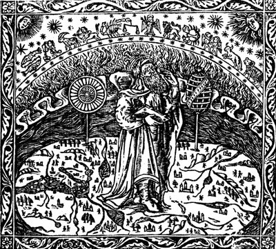 Arkimedes stående på jorden, fra «Arkimedes Tetragonismus» av Unknown artist