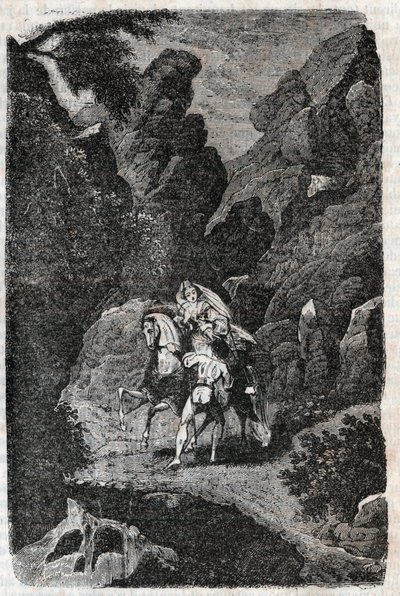 Argie angrepet etter ordre fra brudgommen hans - gravering av 1851 fra "" Furious Roland"" (Orlando furioso) (1500-tallet) av Ludovico Ariosto, kjent som Ariosta - Utgave oversatt fra italiensk av greven av Tressan og utgitt av Gustave Harvar av Unknown artist