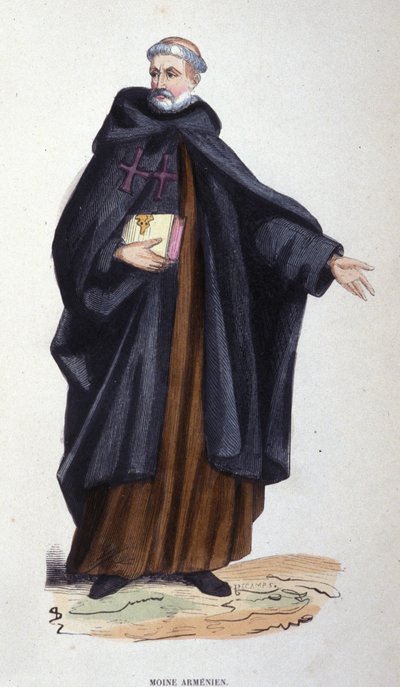 armensk munk. Gravering fra et album på religiøse ordre, Paris av Unknown artist