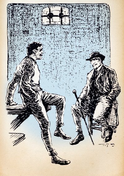 «Arsène Lupin diskuterer med inspektør Ganimard i fengselet» av Unknown Artist