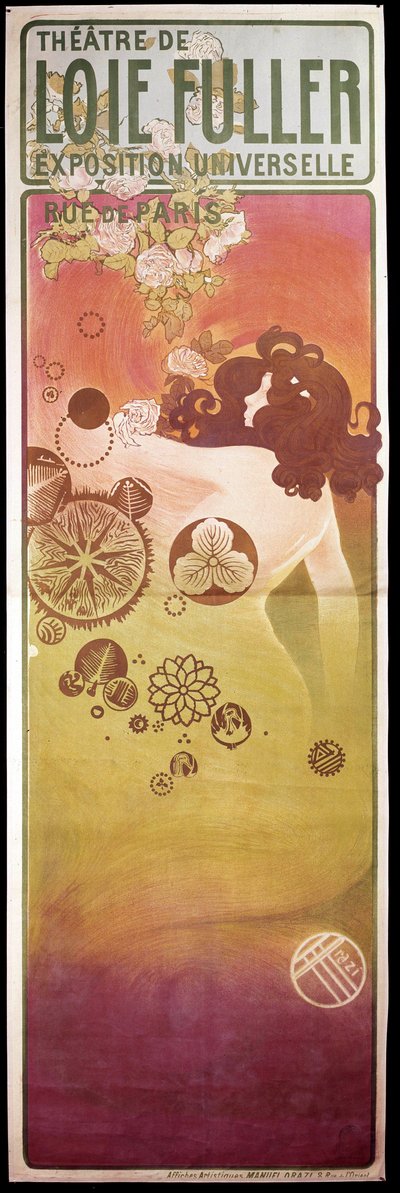 Art Nouveau: plakat for verdensutstillingen "Theatre de Loie Fuller". Loie Fuller (1862-1928) var en amerikansk danser. Paris, dekorativ kunst av Unknown artist