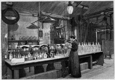 Fotokunst: produksjon av fotografiske plater hos M. Lumiere, i Lyon: tilberedning av sensitiv emulsjon. Gravering i "" Nature: gjennomgang av vitenskapene og deres anvendelser til kunst og industri "" av 16. november 1895. av Unknown artist