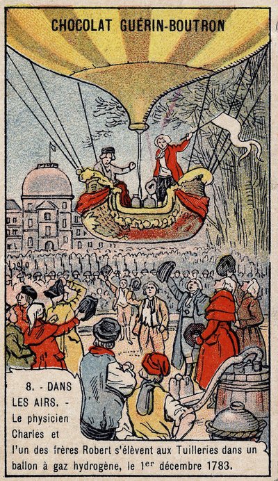 Oppstigning i en hydrogengassballong av fransk luftfart Charles og Robert le Jeune, laget i Paris, i Tuileries Garden. 1. desember av Unknown artist