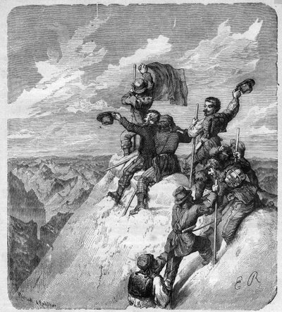 Ascension of the Illimani (6.439 m) (Nevado Illimani, peak of Paris) by Charles Wiener (1851-1913) French explorer and diplomat and his companions - engraving in “” journal des voyages””” 1887 av Unknown artist
