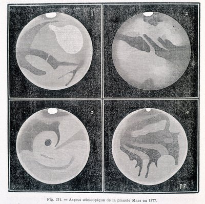 Teleskopiske aspekter av planeten Mars i 1877 - i "" Popular Astronomy "" av Camille Flammarion, red. Marpon & Flammarion av Unknown artist
