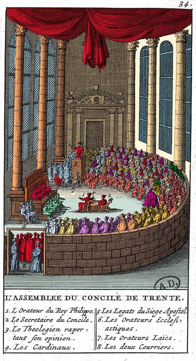 Forsamlingen av Council of Trent (1545 - 1563), gravering 1706. av Unknown artist