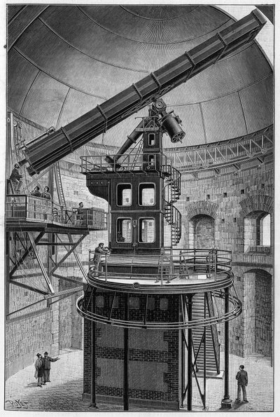 Astronomiske briller av Janssen, medlem av instituttet, direktør for Observatory for Physical Astronomy i Meudon. Gravering i "" La Nature: revue des sciences et de leurs applications aux arts et a l