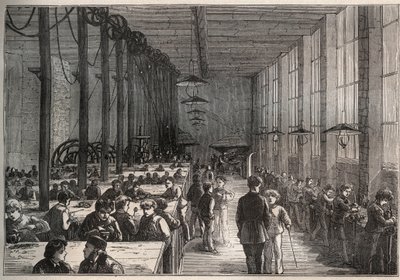 Jernverksted - Kommunal læreskole på Boulevard de la Villette i Paris i 1875 - gravering av Unknown artist