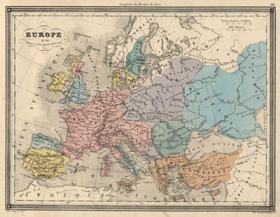Atlas of Europe i 814: Empires of the West and the East. Planen trekker fra "" Universal Atlas of Ancient and Modern Geography"" av Vuillemin. sd. rundt 1851. av Unknown artist