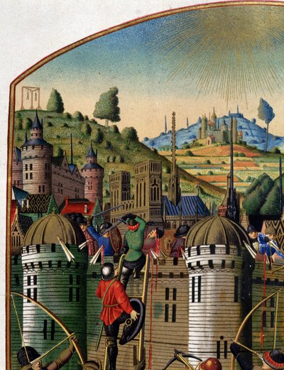 Angrep på Philippe Augustes slott med utsikt over Paris og Montfaucon-galgen under 100-årskrigen, midten av 1400-tallet. (detalj av 14103). av Unknown artist
