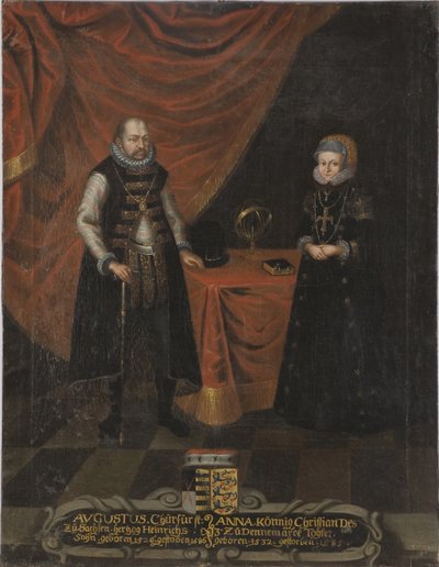 Auguste I, electeur de Saxe et princesse Anne du Danemark - Portrett av Augustus (1526-1586), kurfyrst av Sachsen og Anne av Danmark (1532-1585), kurfyrst av Sachsen, anonym . Olje på lerret. Mål: 103x79,5 cm. Nationalmuseum Stockholm av Unknown artist