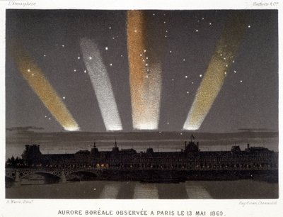 Aurora Borealis observert i Paris 13.05.1869 - i "" Magnetism and Electricity"" av Amédée Guillemin av Unknown artist