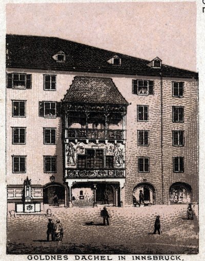 Østerrikske Tyrol: utsikt fra balkongen sier det gylne taket (Goldnes Dachel) i Innsbruck. i "" Verden illustrerer 168 visninger"" Udatert (slutten av 1800-tallet) av Unknown artist